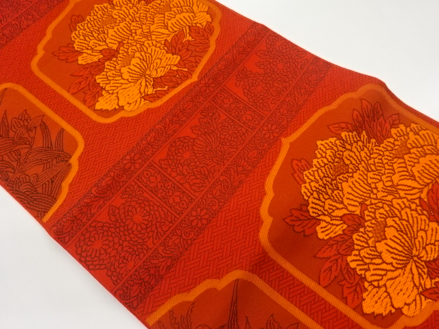 JAPANESE NAGOYA OBI / CHIKUZEN HAKATA / WOVEN FLORAL PLANTS